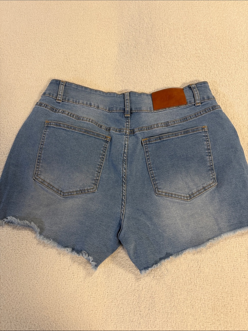 High-Rise Light Blue Denim Shorts with Frayed Hem - Picture 8 of 10